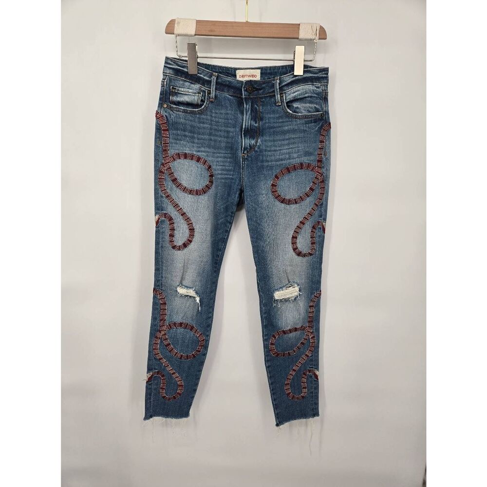 Driftwood Joyce Snake Jeans Size 25 Frayed Hems